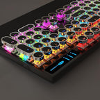 MageGee Typewriter Mechanical Gaming Keyboard, Retro Black Punk Round Keycaps RGB Rainbow Backlit Wired Keyboards for Laptop MAC PC Gamer, with Magnetic Wrist Rest - Blue Switch