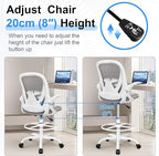 Primy Ergonomic Drafting Chair with Flip-up Armrests Tall Office Chair for Standing Desk Comfortable Desk Chair with Adjustable Footrest Ring and Lumbar Support in Gray Perfect for Home and Office Use