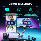 ARES WING RGB Dual Monitor Arm for 17-38" Ultrawide Screens, Holds 35.2lbs, Heavy Duty Dual Monitor Stand for Desk, Adjustable Double Mount with Clamp & Grommet Base, 75/100 VESA Mount, Gray