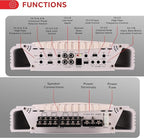 Pyle Hydra Marine Amplifier - Upgraded Elite Series 3000 Watt 8 Channel Bridgeable Amp Tri-Mode Configurable, Waterproof, MOSFET Power Supply, GAIN Level Controls and RCA Stereo Input - PLMRA830BT
