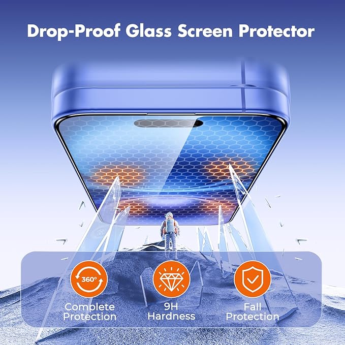 UNBREAKcable 3-Pack Screen Protector for iPhone 16/15, Shatterproof Tempered Glass [Easy Installation Frame] [99.99% HD Clear] [Case Friendly] [9H Hardness] [Full Coverage] for Apple 6.1 inch