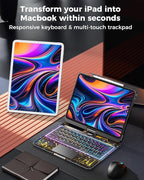 SIBEITU Keyboard Case for iPad Pro 13 Inch M5 2025 / M4 2024, Clear Wireless Protective Cover with Multi-Touch Trackpad, 7-Color Backlight & 3-Brightness, 360 Rotatable, Visible PCB Tech Design, Black