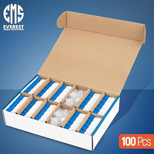 Everest 90° Angled RJ45 Cat6 Keystone Jacks 100-Pack in Blue - Slim Profile Female RJ45 Connectors - Cat 6 Keystone Jack - Compatible with 90° Angled Speed Termination Tool - easyJACK (B094WB91H3)
