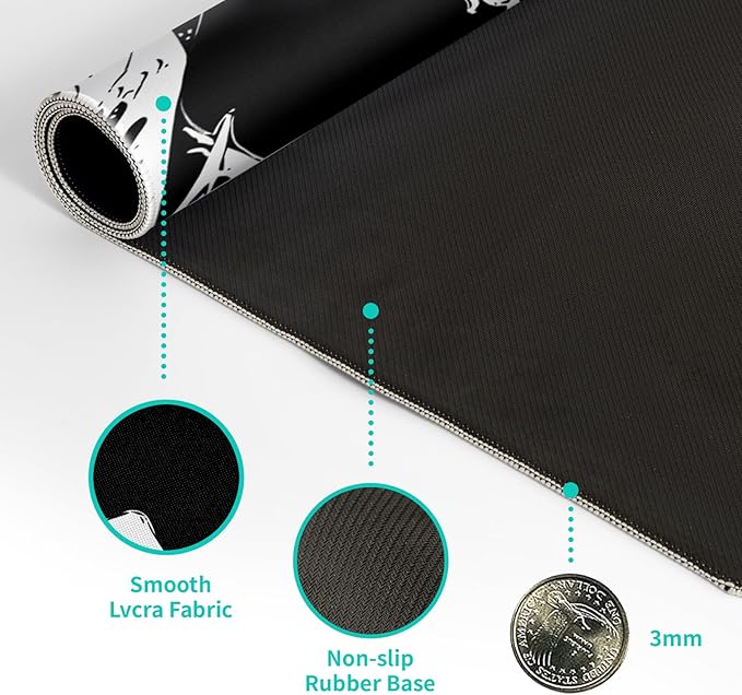 Japanese Sea Wave Large Mouse Pad, Abstract Black Gaming Mousepad, Extended Kanagawa Mat Desk Pad, 3mm Thick Long Non-Slip Rubber Base Mice Pad for Office and Home, 31.5x11.8 Inch