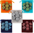 CiaraQ Polyhedral Dice with 5 Pouches, 5 Sets of Retro Dice for MTG DND Board Games, 35 Pieces