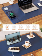 TopMade Mouse Pad with 15W Wireless Charging, XXL Large Leather Desk Mat, Waterproof Gaming Mousepad Home Office Desk Pad Protector, Computer Keyboard Pad, Mouse Mat for for MacBook, PC, Laptop, Blue