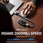 PHIXERO P20 External Portable SSD 2TB,up to 2050Mb/s,External Solid State Drives with 2 in 1 USB C Cable with LED Indicator,USB 3.2 Gen 2 Portable Hard Drive for iPhone 15/16 PRO, Mac, PC & Laptops