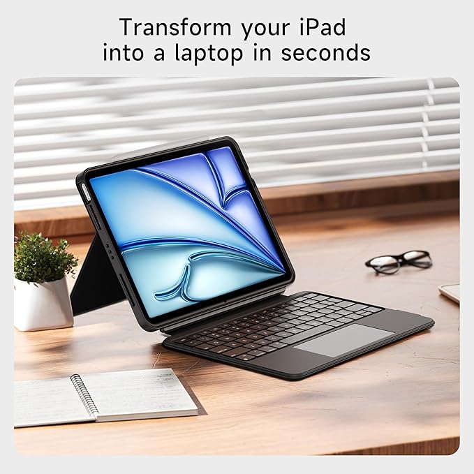 HOU for iPad Air 13 Inch Case Keyboard (M3/M2 2025), Detachable Keyboard Case for iPad Pro 13 M4 /12.9 inch 6/5/4/3rd (2024-2018), Magnetic Rotatable Stand, Multi-Touch Trackpad, 7-Color Backlight