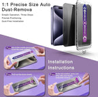2 Pack Privacy Screen Protector for iPhone 15 Pro, 9H Tempered Glass, Full Coverage, Anti-Fingerprint, Auto Dust-Elimination, No Bubble, Easy Installation