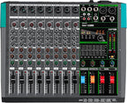 Depusheng PA8 Professional Audio Mixer Sound Board Console Desk System Interface 8 Channel Digital USB Bluetooth MP3 Computer Input 48V Phantom Power Built-in 256 Reverb Effect, Black