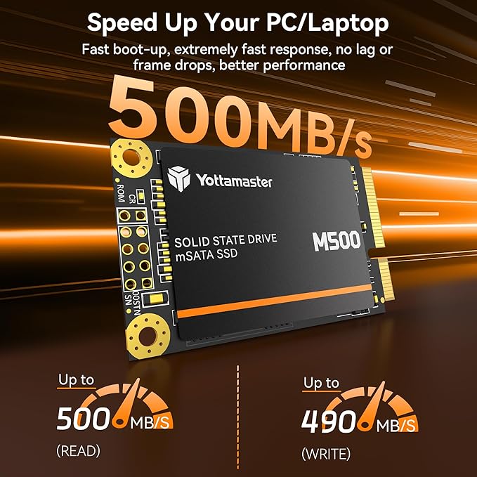 Yottamaster M500 1TB mSATA SSD SATA III 6Gb/s, mSATA Internal Solid State Drive Up to 500MB/s, Mini-SATA with 3D NAND, Compatible with Ultrabooks Desktop PC Laptop, All-in-One PCs, 30x50mm