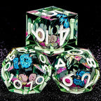 Butterfly DND Dice Pink Liquid Core Dice Set with Metal Box, Handmade Sharp Edge D and D Polyhedral Dice for use with D&D Role Playing Game, D20 D12 D10 D8 D6