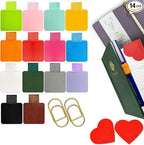 Pen Loop Holder for Notebook 14 Colors Self-Adhesive Stick On Pen Holder with Extra 2 Pens Clips 2 Leather Bookmarks As COMBO for Planner Journal Tablet Clipboards Calendars Bible Campus School Office