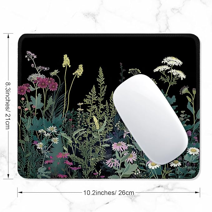 ITNRSIIET Mouse Pad with Stitched Edge Premium Textured Smooth Precise Operation Waterproof Washable Non-Slip Rubber Base Desktop Protection Mat, 10.2×8.3×0.12 inches, Pretty Flowers