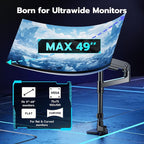 ARES WING Heavy-Duty Monitor Mount for 17-49 inches Ultrawide Curved Flat Monitors, Holds 44lbs, with 18" Extended Column for Desk, Adjustable Gas Spring, Black
