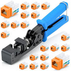 Everest easyJACK - 90° Angled Speed Termination Keystone Tool Set - with 20-Pack of RJ45 Cat6 Keystone Jacks in Orange (Slim Profile Design) - Time Saver Network Punch Down Tool Cat6