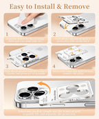 GolbinBox Camera Lens Protector for iPhone 16 Pro Max/16 Pro, 1:1 Invisible Fit, 9H Tempered Glass Ultra HD Metal Individual Camera Cover Screen Protectors for Women, Case Friendly, Bling/Sliver