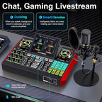 Podcast Microphone Bundle with Live Sound Card Audio Mixer, Podcast Equipment Bundle with 3.5mm Condenser Microphone for Pc/Phone Live Streaming Singing Gaming, Sound Board with Voice Changer, Denoise