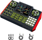 Audio mixer, suitable for live streaming, singing, and gaming on computers/phones; podcast mixer with real-time sound card, noise reduction function, and one-click mute function