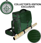 ENHANCE Collector's Edition RPG Adventurer's DnD Bag - Dragon Hide Exterior Travel RPG Bag with Tabletop Miniatures Storage Vault, Mat Holder, DnD Dice & Token Pockets, Fits 4-8 Books (Dragon Green)