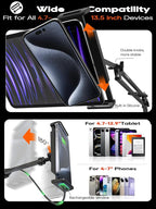 Tablet Stand, Tablet Mount Adjustable with Clamp for Round tube, Universal Flexible Tablet Holder with 360 Degree Rotation for iPad/iPhone/iPad Pro/N-Switch,or Other 4.5~13.5 Inches Devices (Black)