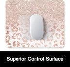 ITNRSIIET Mouse Pad with Stitched Edge Premium Textured Smooth Precise Operation Waterproof Washable Non-Slip Rubber Base Desktop Protection Mat, 10.2×8.3×0.12 inches, Rose Gold Leopard Print