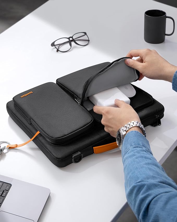 tomtoc Laptop Shoulder Bag for 14 Inch MacBook Pro M4/M3/M2/M1 Pro/Max 2024-2021, 13.5-14.4 Surface Laptop 6/5/Studio 2, Surface Book 3, 360 Protective Case Fit Asus VivoBook