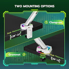 ARES WING RGB Single Monitor Arm Desk Mount for 17-45 inches Flat and Curved Monitors, Holds 35.2 lbs Heavy Duty, Adjustable Ultrawide Monitor Arm with Clamp & Grommet Base, 75/100 VESA Mount, White