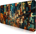 Cute Japanese Street Desk Mat, Anime Tokyo Street Night Scene Large Mouse Mat XXL, Computer Desk Mat 35.4 x 15.7 x 0.12 Inches