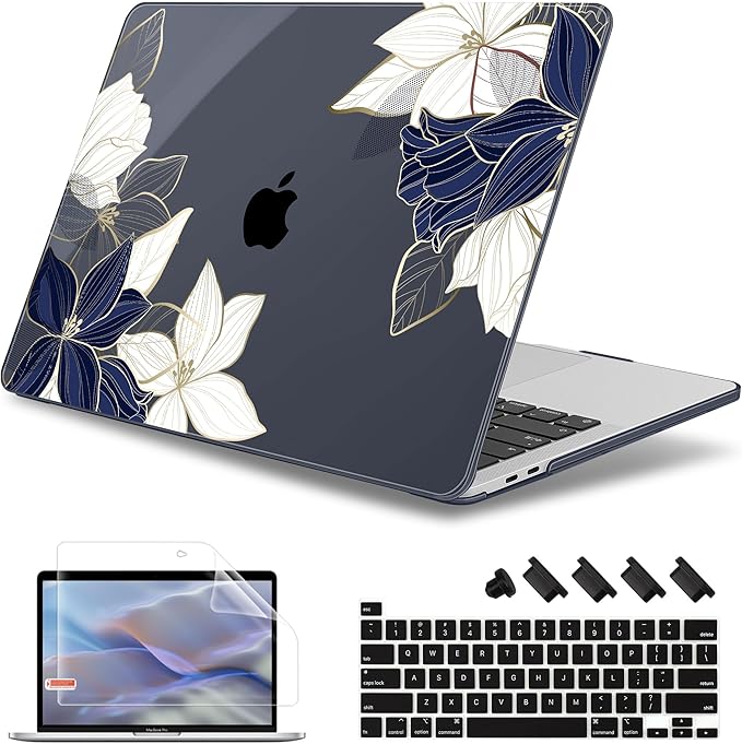 May Chen Case for MacBook Pro 13 inch M2 2023,2022,2021,2020 A2338 M1 A2251 A2289, Plastic Hard Shell Case for MacBook Pro 13" with Touch Bar Fits Touch ID, Elegant Flower