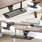 Keyboard Tray Under Desk with Storage Drawer, Height Adjustable Keyboard Tray Slide Out Swivel Tilt, Ergonomic Under Desk Mount Keyboard & Mouse Holder for Gaming Home Office, 25x11'', Black