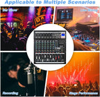 Dj Mixers 8 Channel Audio Mixer Sound Board with Bluetooth, Usb Audio Interface with 48V Phantom Power Sounds Mixer Board with FX Reverb Delay Effect for Streaming