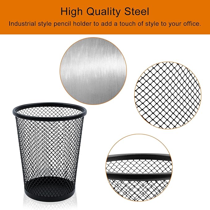 Desk Pencil Pen Holder, Wire Mesh Pen Cup Holder for Desk Organizer and Office Desk Accessories (12 Pack)