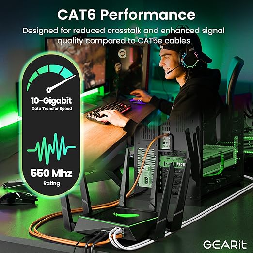GEARit Cat 6 Ethernet Cable (24-Pack 1 Foot) Cat6 Network Patch, 10Gbps, RJ45, Snagless Cord, Gold-Plated Connectors, Internet for PC, TV, Tablet, Router, Printer, Servers, IT Data Center - Orange