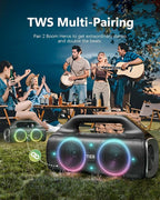 Speakers, 80w (Peak) Portable Wireless Speaker with Lights, Stereo Loud Sound, IP67 Waterproof, Deep Bass Outdoor Speakers Bluetooth 5.0 Dual Pairing for Home Party Beach Camping, Gifts