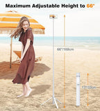 TONEOF 66" Automatic Phone Tripod with Magnetic Rechargable Remote,Selfie Stick 360° Vertical & Horizontal Rotatable,Stable for iPhone/Android((White)