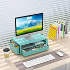 gianotter Desk Organizers and Accessories, Monitor Stand with Drawer and 2 Pen Holder, Desktop Organizer Suitable for Offices and Dormitories (Blue)
