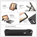 HOU iPad Air 11 Case with Keyboard (M3 2025, M2 2024) Detachable Rotatable Magnetic Full Protection Case, 7-Color Backlight, Touchpad, Elastic Pen Holder for iPad Pro 11 (4th-1st) & Air (5/4th)–Black