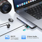 USB C Adapter for MacBook Pro Air M1 M2 M3 2021 2020 2019 13" 15" 16",USB C Hub Mac MacBook Pro Accessories Dongle USB C with 3 USB Ports+SD/TF Card Reader+100W Thunderbolt 3 PD Port+3.5mm Audio