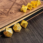 Golden Metal Hollow DND Dice Set (Paladin) Metallic Luster Maze Design with Storage Box - Balanced Weight 7 Piece Zinc Alloy, Designed for Dungeons and Dragons DM Player RPG Accessories