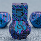 Metallic Glitter Stripes D&D Dice Set,7 PCS Polyhedral Dice Set with Gift,RPG Metal Dice Set Dungeons and Dragons Tabletop Game (Blue+Light Purple)