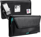 Turtleback Belt Clip for iPhone 16 Pro, 16e, 15 pro 14 Pro 13 Pro -Medium- Fits w/Shockproof Commuter Style Cases, Premium Black Leather, Horizontal Belt Holder, Magnetic Closure HD Rotating Clip