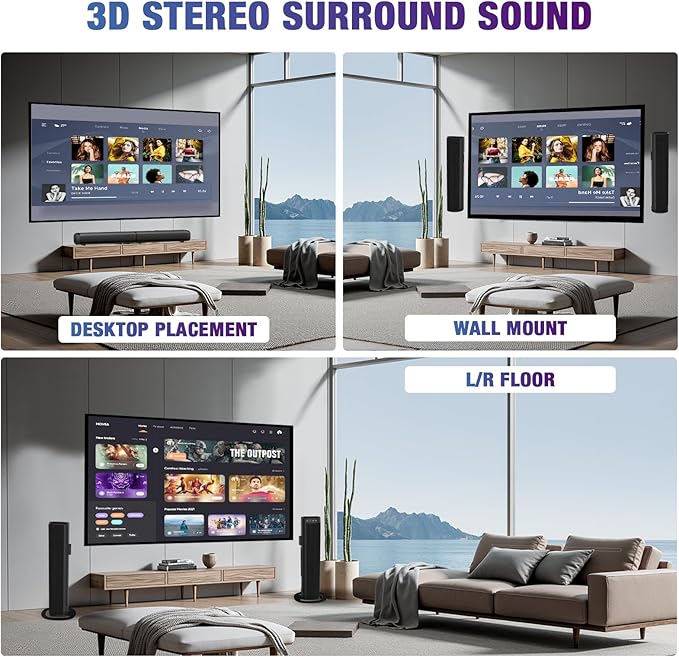 Sound Bar, 100W Sound Bar for Smart TV, Bluetooth 5.3 Soundbar, 2 in 1 Detachable Home Speaker Bass Effect, Home Theater Surround Sound, ARC/Optical/AUX/USB Connections, for TV/PC/Projectors