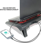 ENHANCE Gaming Laptop Cooling Pad Stand with LED Cooler Fans , Adjustable Height , & Dual USB Port for 17 inch Laptops - 5 Ultra Quiet High Performance Fans 2630 RPM & Built-In Bumpers - Red