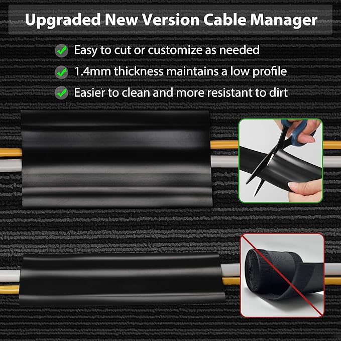 16.4ft Cord Cover Floor, Soft PVC Cord Covers for Wires on Floor, Self-Adhesive Floor Cable Cover Cord Hider, Floor Cable Management Cable Protector for Commercial Office Carpet/Floors/Wall Black