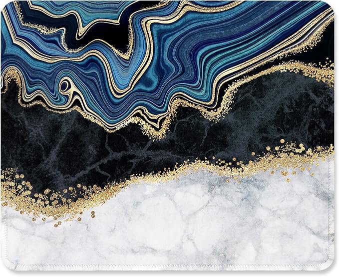 ITNRSIIET Mouse Pad with Stitched Edge Premium Textured Smooth Precise Operation Waterproof Washable Non-Slip Rubber Base Desktop Protection Mat, 10.2×8.3×0.12 inches, Abstract Art Marble