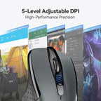 TECKNET Wireless Mouse, 2.4G Ergonomic Optical Mouse, Computer Mouse for Laptop, PC, Computer, Chromebook, Notebook, 6 Buttons, 24 Months Battery Life, 2600 DPI, 5 Adjustment Levels