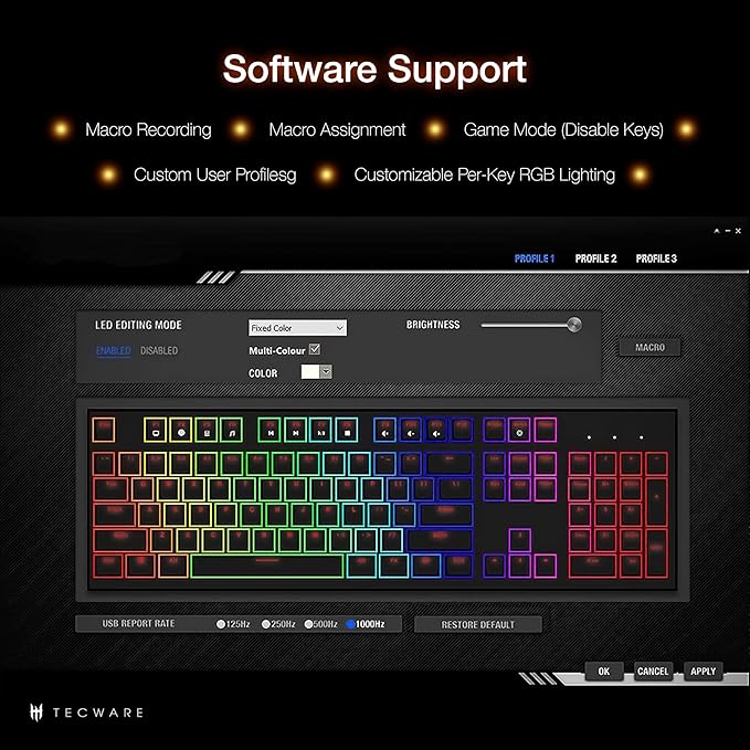 TECWARE Phantom+ Elite 87 Key RGB Mechanical Gaming Keyboard, LED Backlit, Universal Hot-Swap, Wired and Wireless, 3 Mode Connectivity, Thocky Sounding, Black Elite Wraith Pink
