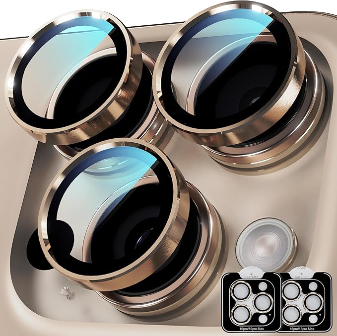 YWXTW Camera Lens Protector for iPhone 16 Pro/iPhone 16 Pro Max, [1 Step Installation Tray] Tempered Glass Screen Protector Metal Individual Camera Cover Accessories (Desert Titanium-2Pack)