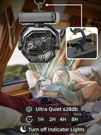 Portable Rechargeable Fan - 9-Inch Camping Fan for Tent, 20000mAh(60Hrs) Battery Operated Fan for Camping, Auto Oscillation Cordless Fans, Tent Fans with Remote/Light, 4 Speeds, 4 Timing, Outdoor